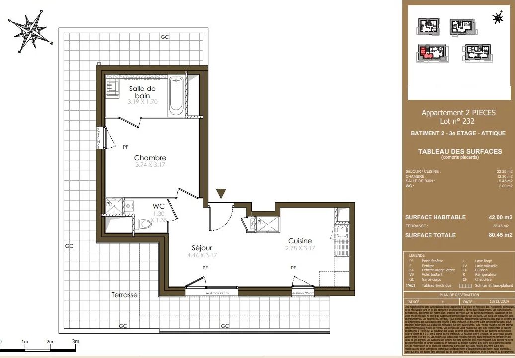 Etrembières - Appartement T2 dernier étage avec  une superbe terrasse de  38.45 m²