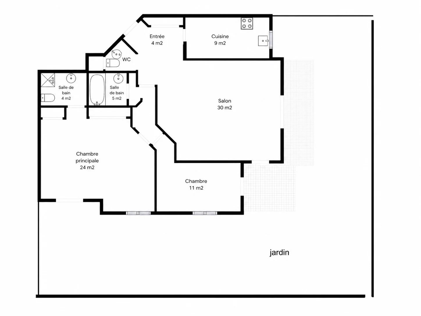Appartement avec jardin - 3/4 pièces