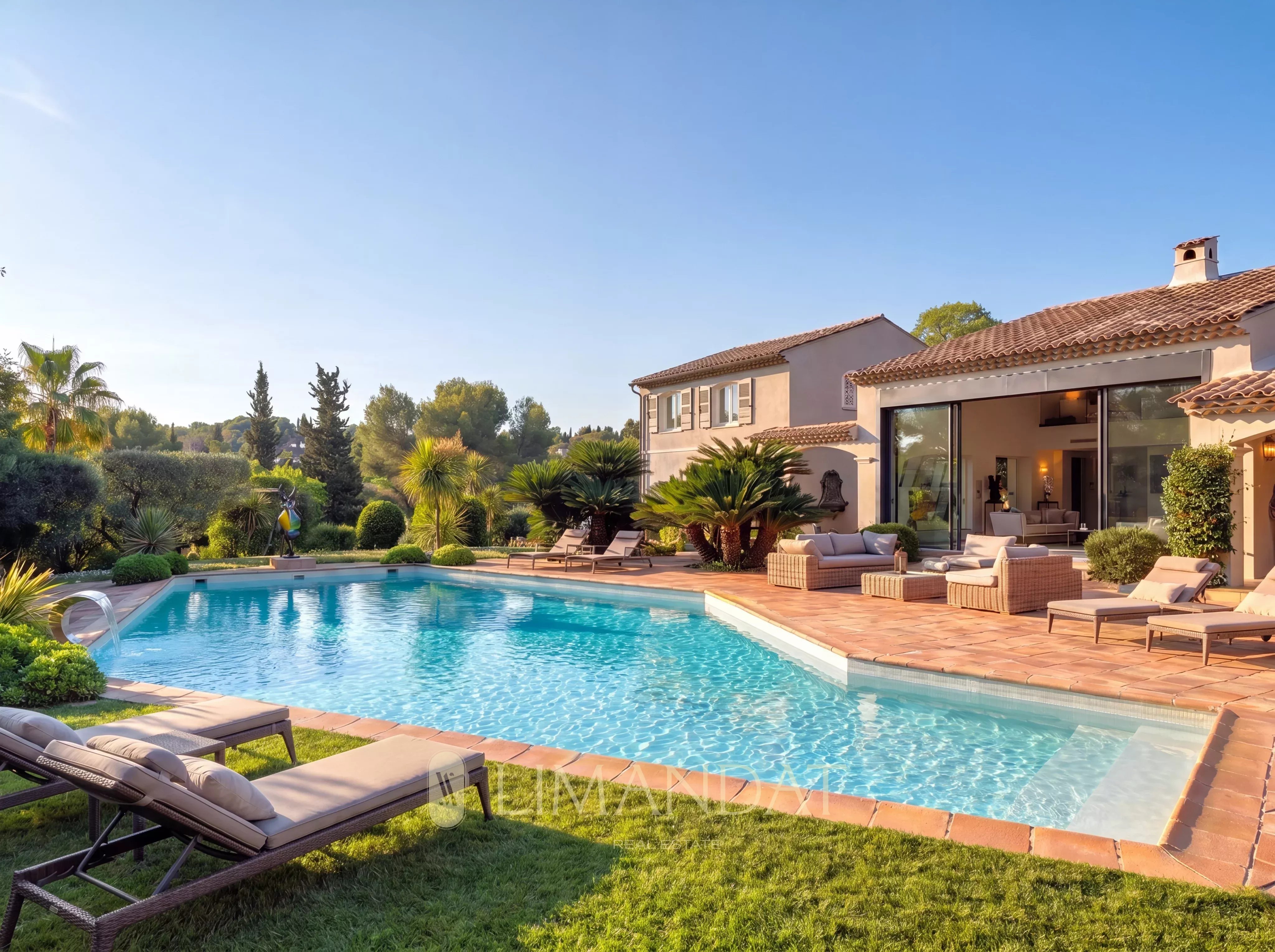 Location longue durée | Mougins – Villa néo-provençale 5 suites, piscine, parc paysager 3 500 m²