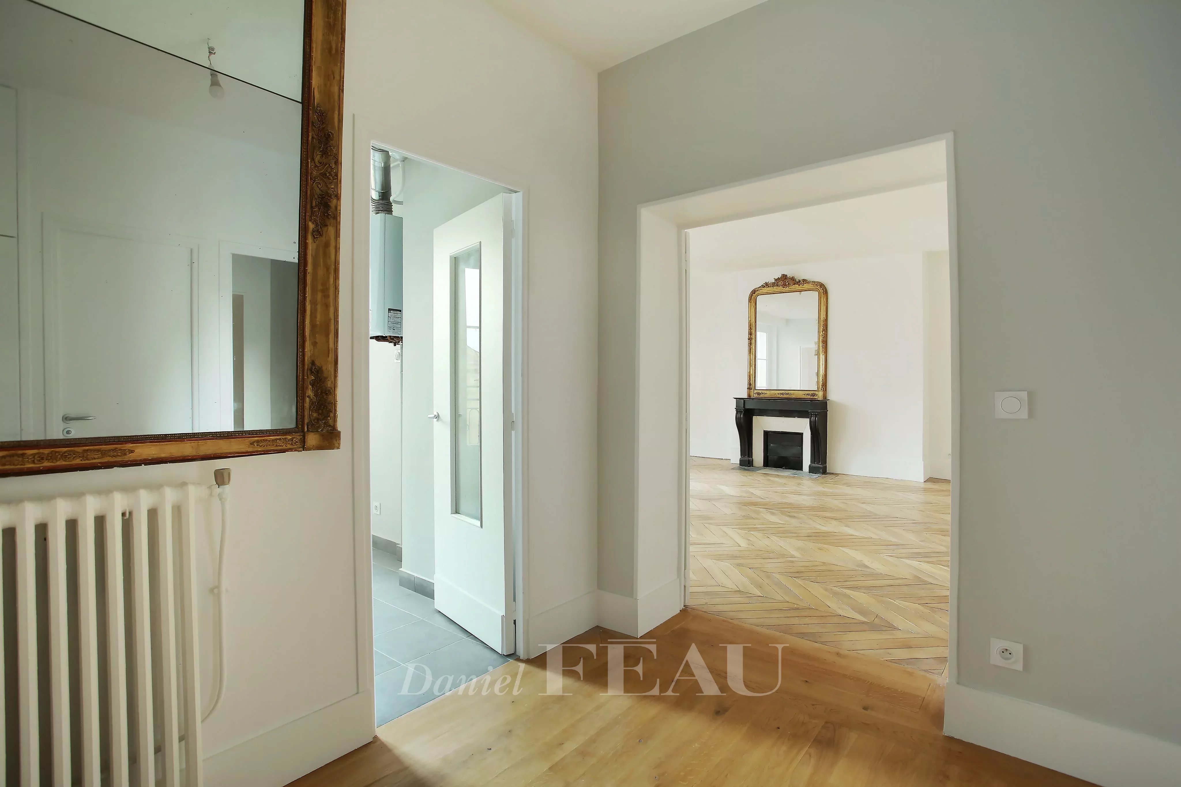 Hallway Wooden floor Tile Fireplace