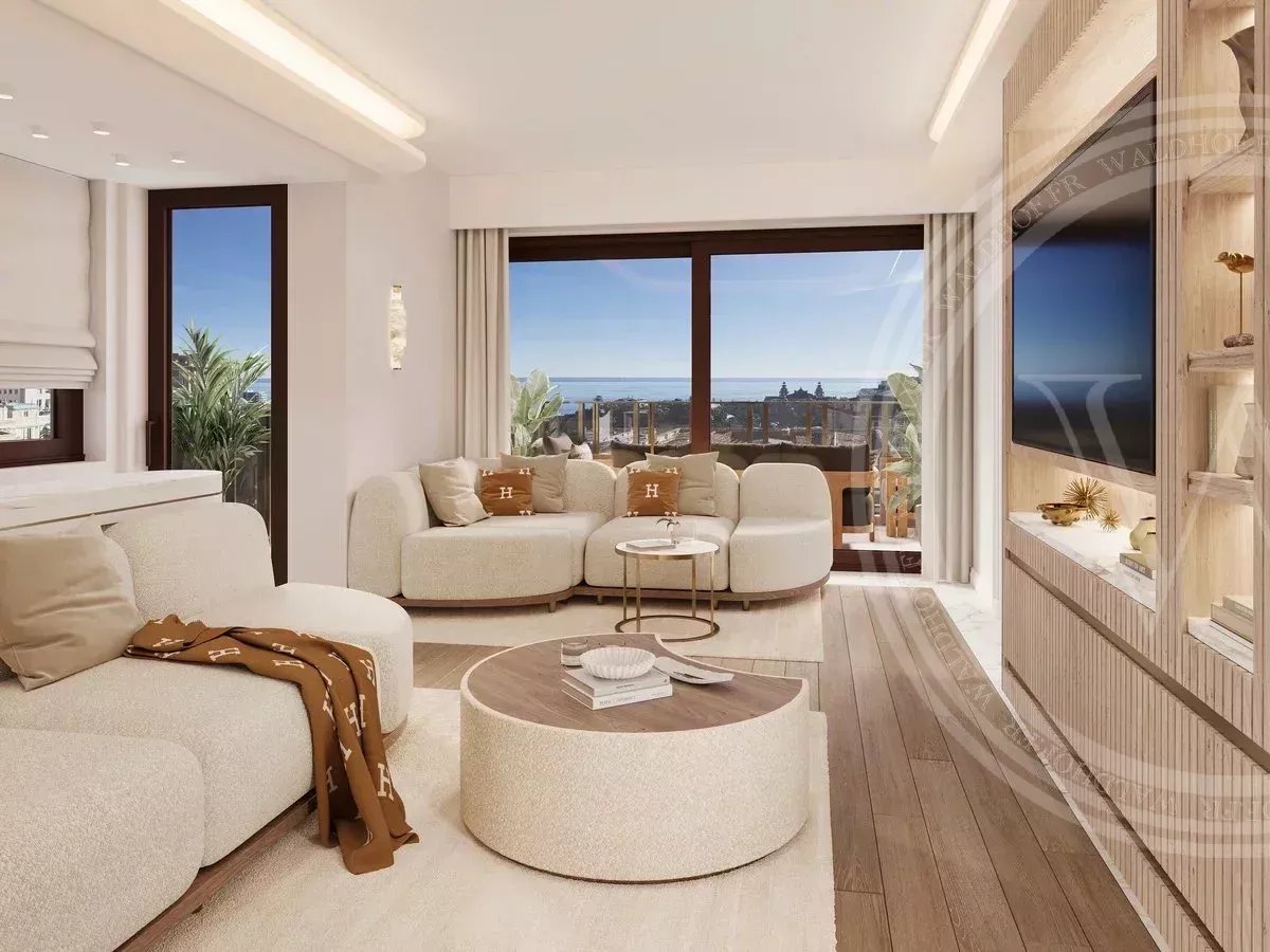 Exquis appartement de 3 chambres entièrement rénové avec vue sur la mer et le casino dans la résidence Riviera de Monte-Carlo