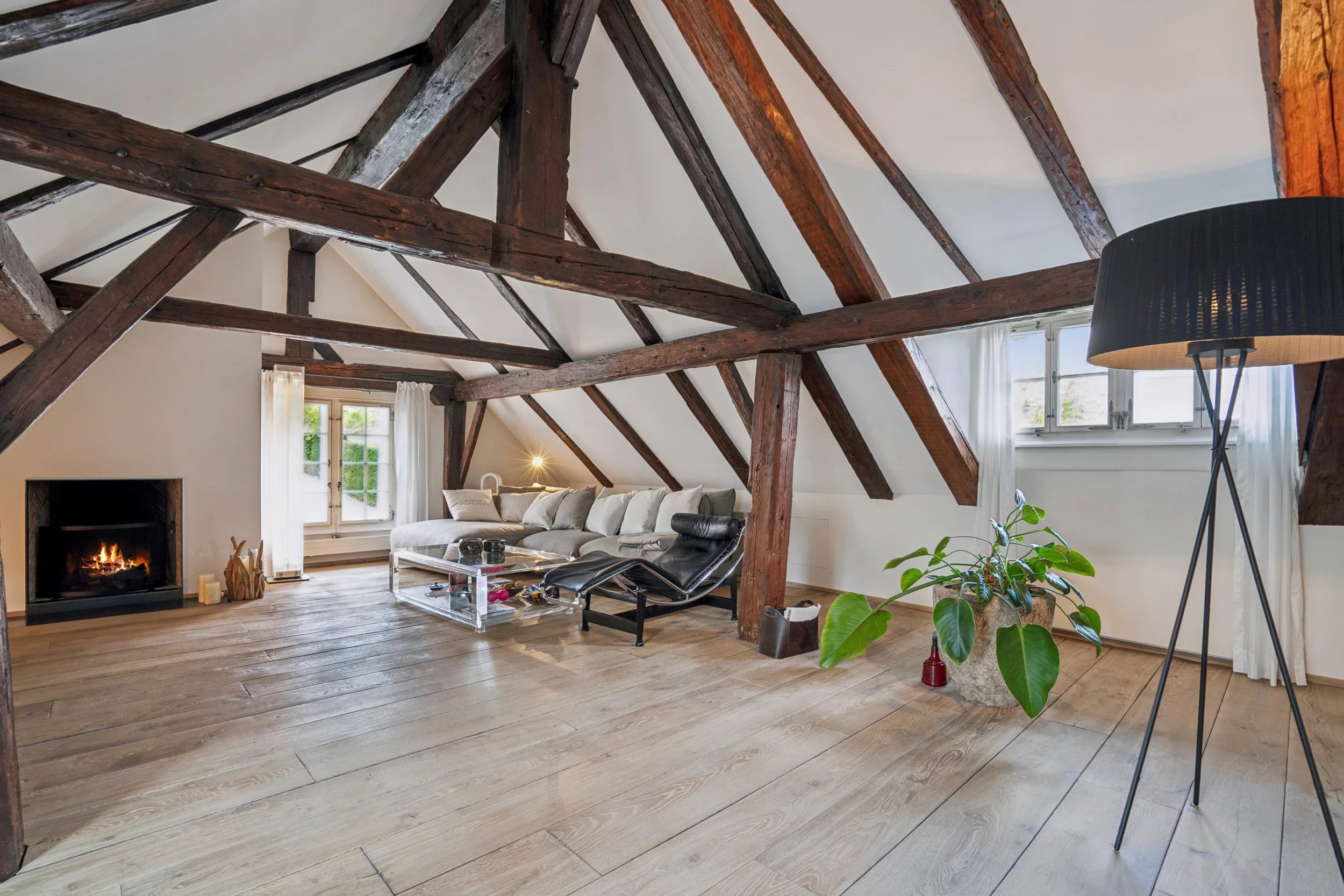 Historic half-timbered house with modern interior design