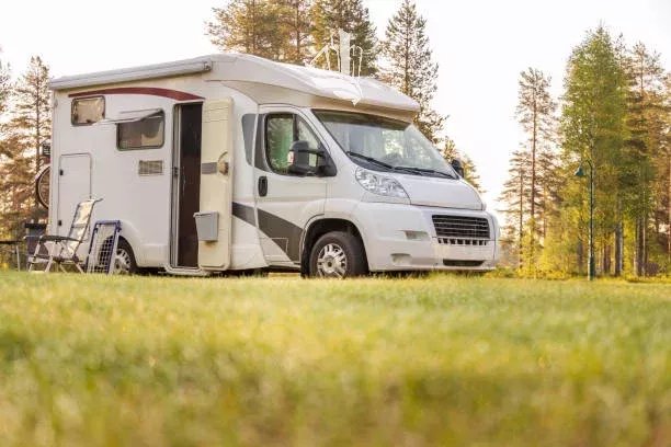 Family vacation travel RV, holiday trip in motorhome, Caravan car Vacation.