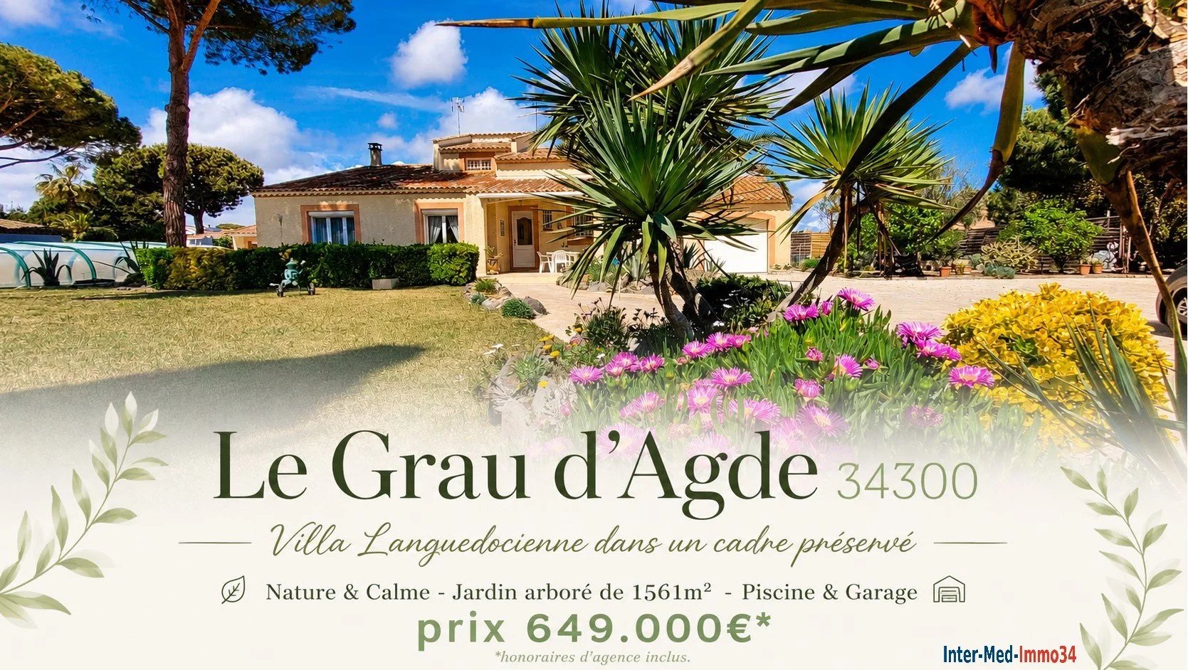 Rare au Grau d’Agde 34300 – Villa avec 1561m² de terrain, piscine & cadre exceptionnel