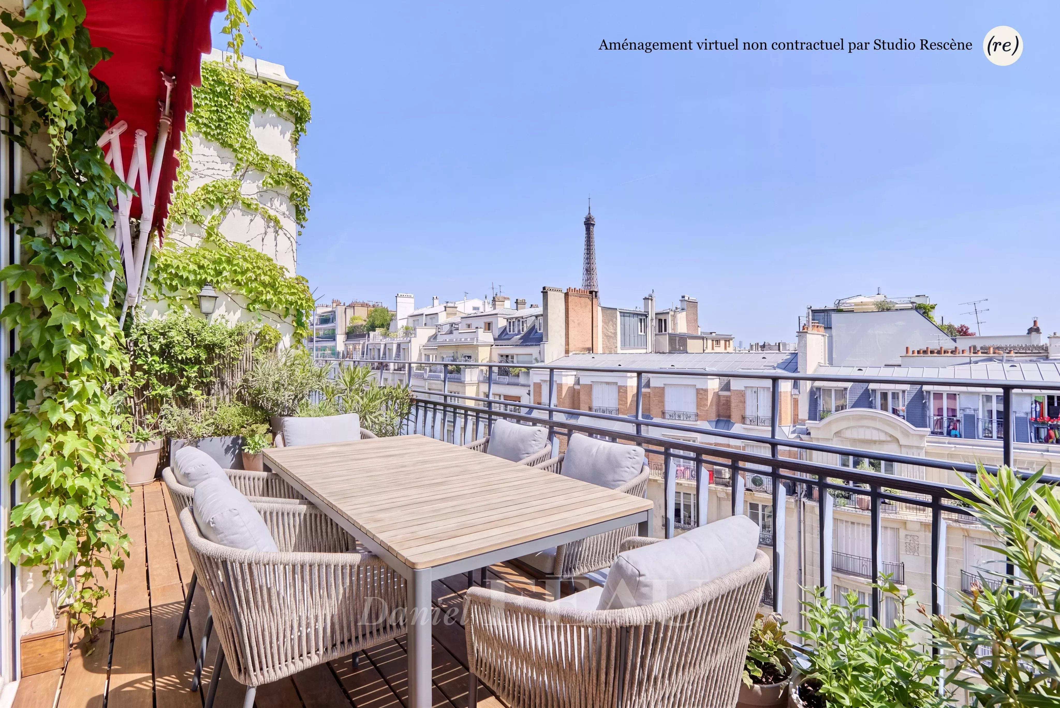 Paris 16th District –  A 2-bed apartment with a terrace commanding an Eiffel Tower view
