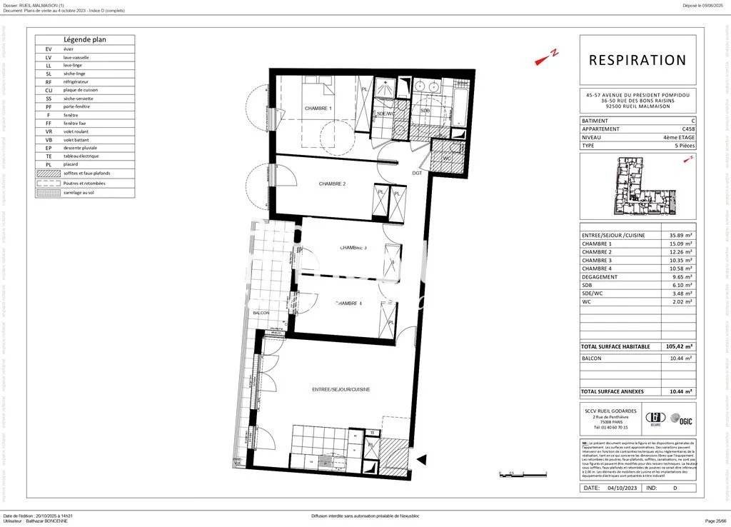 Appartement 5P récent avec balcon sud-ouest