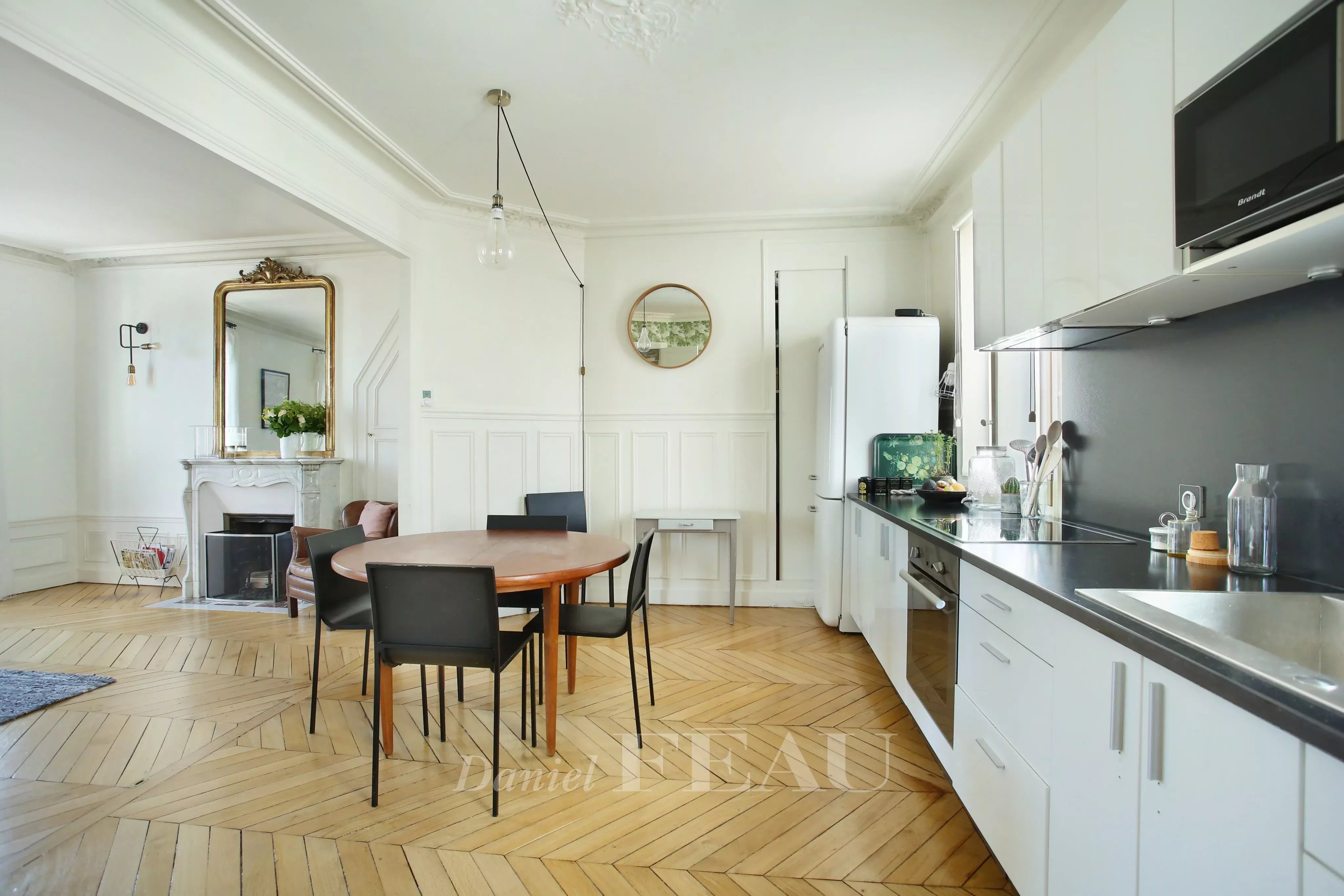 Kitchen Wooden floor Fireplace Stainless steel