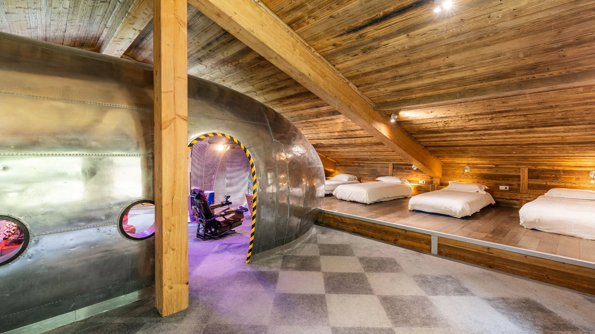 A pair of chalets with an aeronautical design