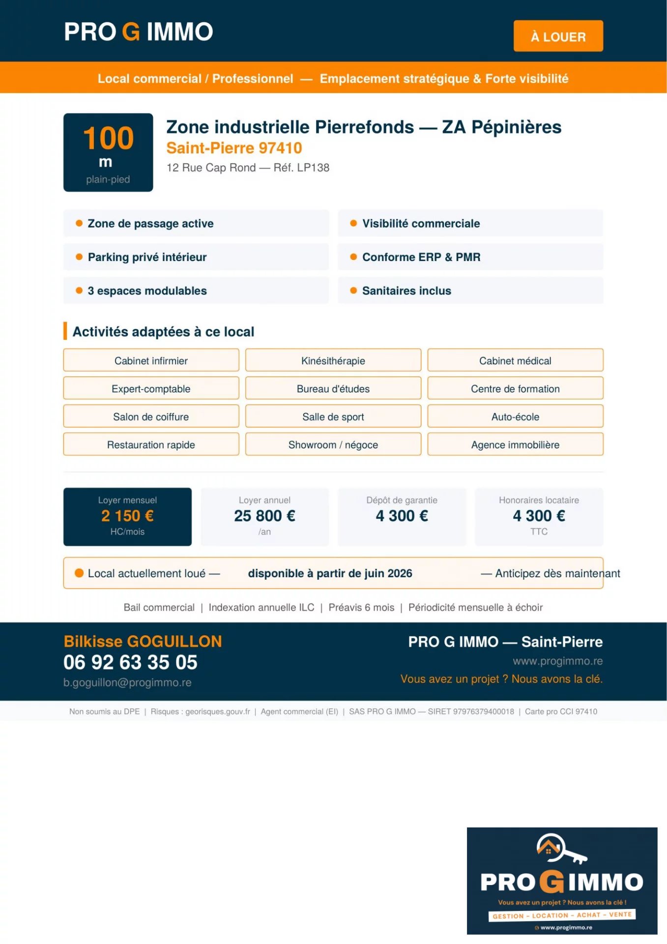 A LOUER LOCAL PLAIN PIED - PROFESSIONNEL OU COMMERCIAL