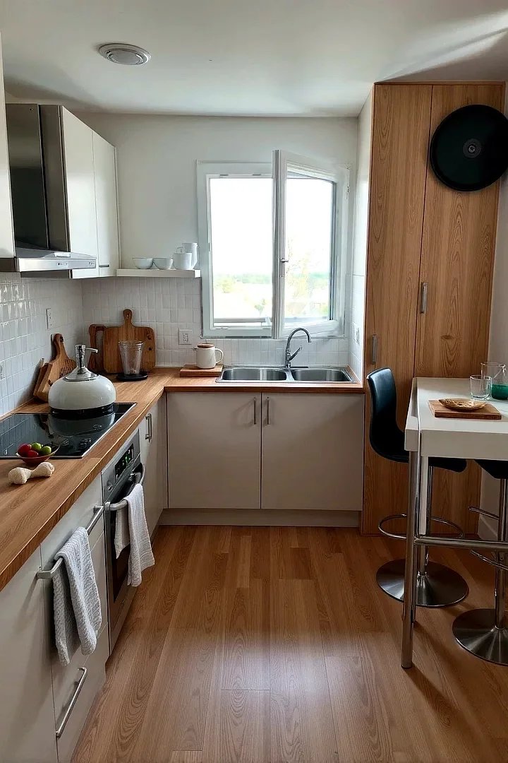 cuisine ouvrant sur séjour et balcon