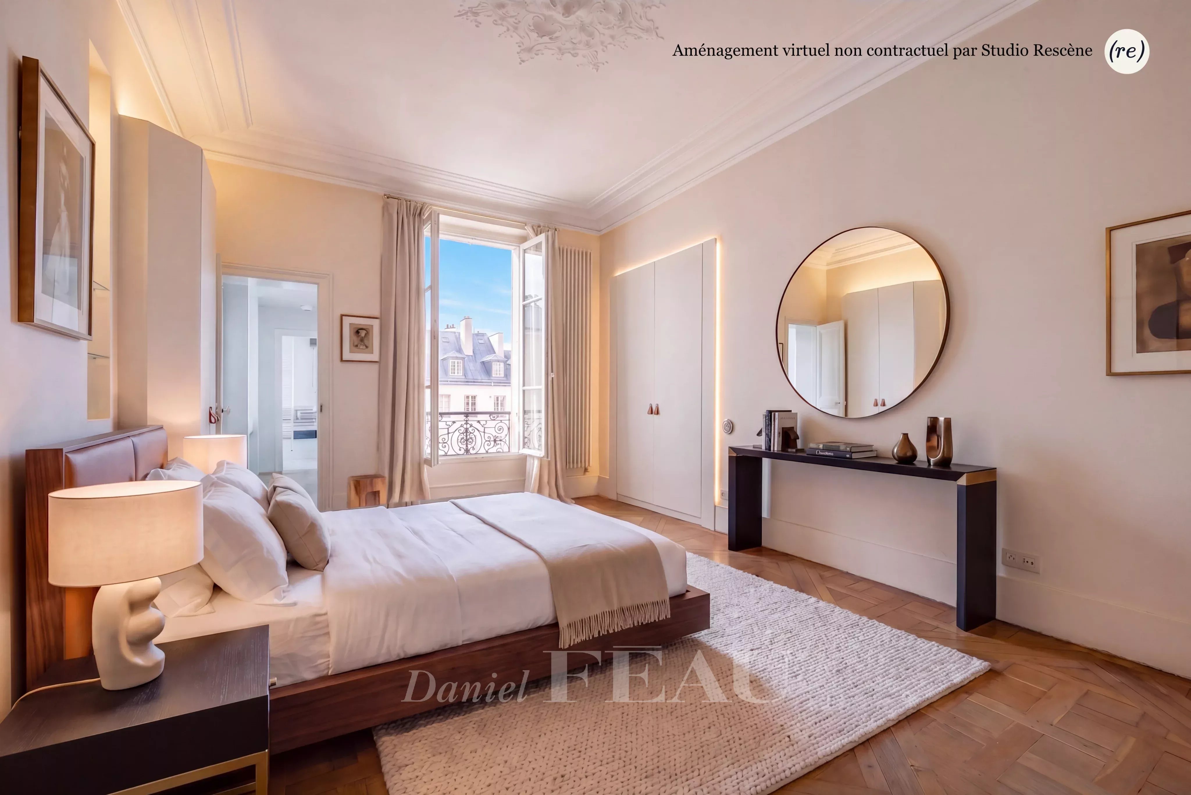 Chambre parentale et salle de bains privative (home staging virtuel)