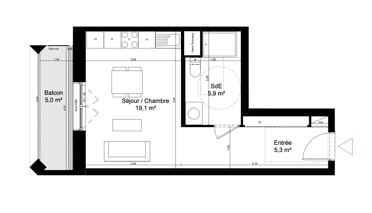 Studio avec balcon en étage élevé. - Photo 3