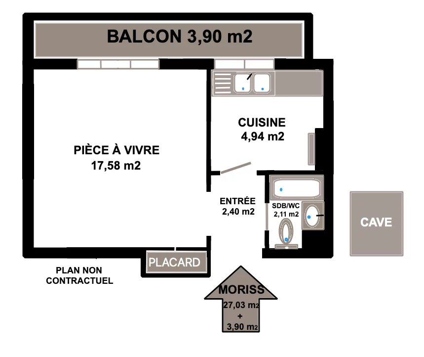 SOLIDARITÉ-CARNOT - STUDIO AVEC BALCON ET CAVE - Image Array