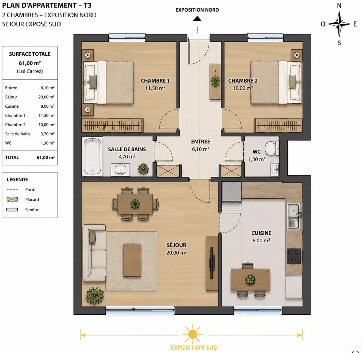 Appartement 3 pièces de 61 m2 - VILLIERS-BARBUSSE - Image 1