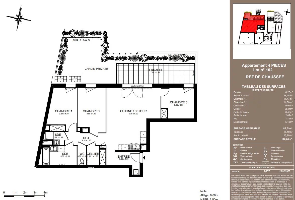 Appartement T4 de 85.71 m² en rez-de-jardin - Ambilly