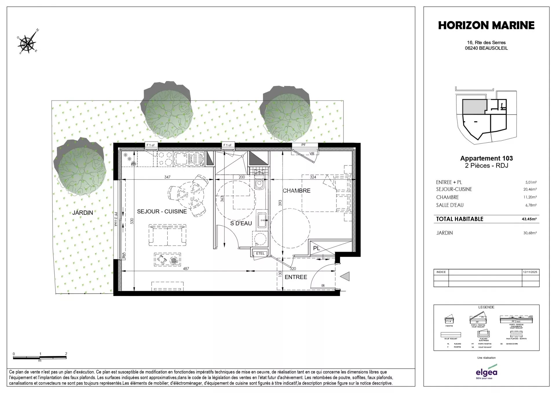 HORIZON MARINE – Lot 103 – Deux pièces avec aperçu mer et jardin privé à Beausoleil