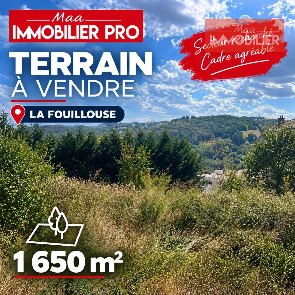La fouillouse – terrain à bâtir 1 650 m² – vue dégagée – 225 000 € · 225 000 €
