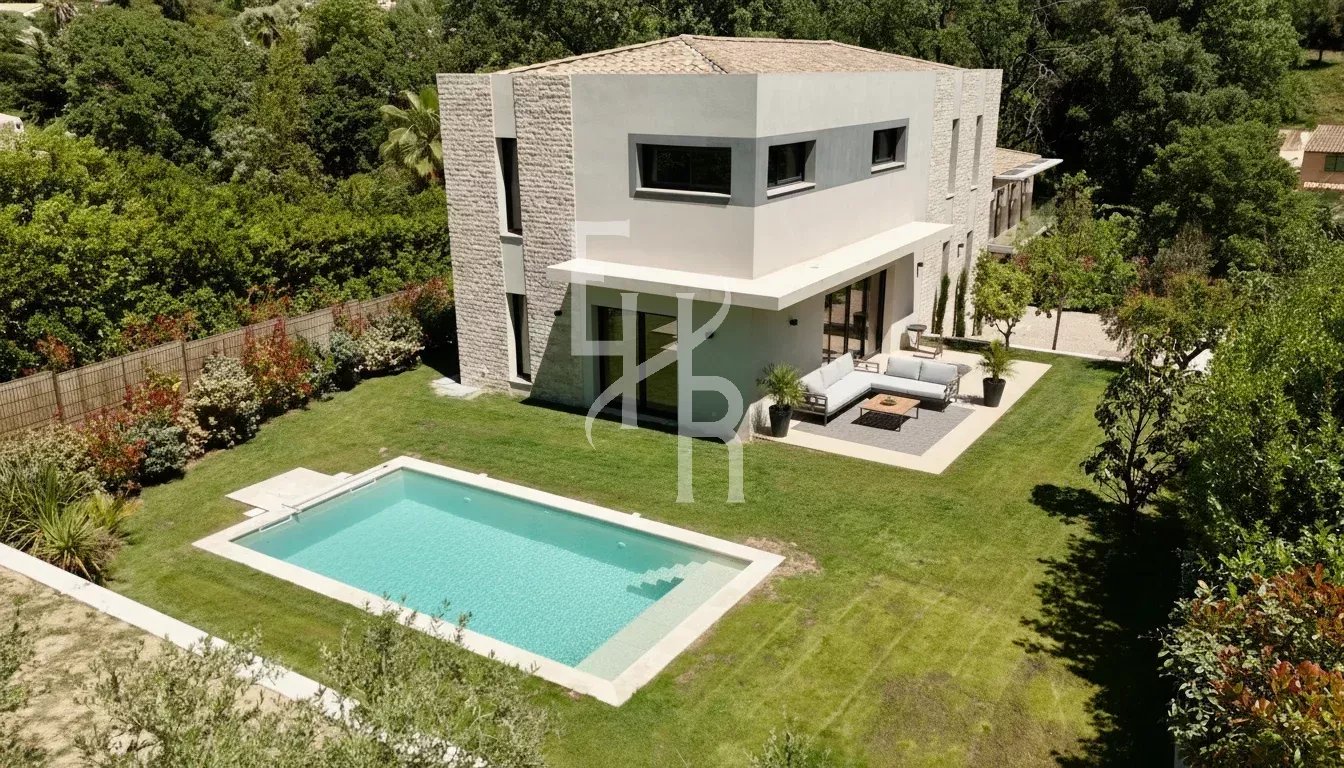 Belle maison moderne avec piscine et jardin spacieux.