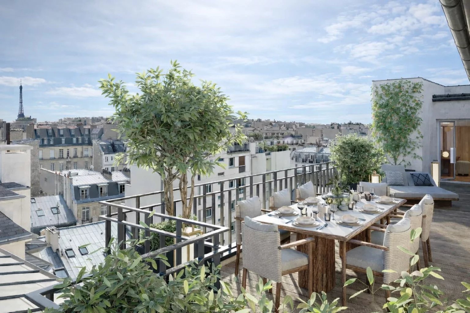 Paris XVI - Penthouse neuf aux derniers étages avec terrasse et vue Tour Eiffel d'un immeuble de grand standing entièrement réhabilité