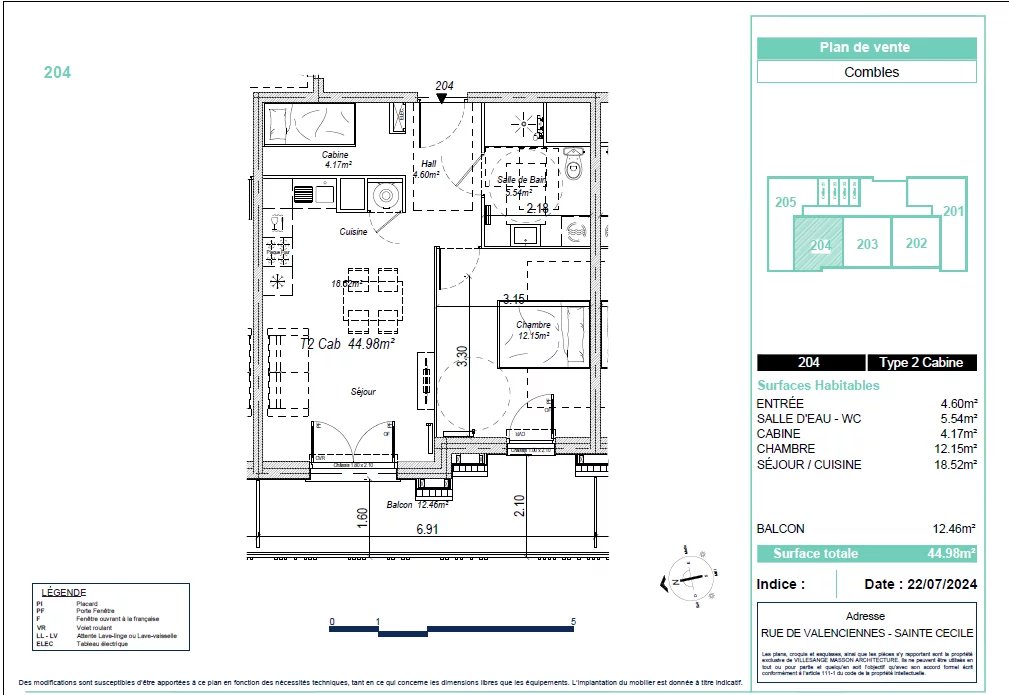 Appartement T2 + cabine 2ème étage avec ascenseur