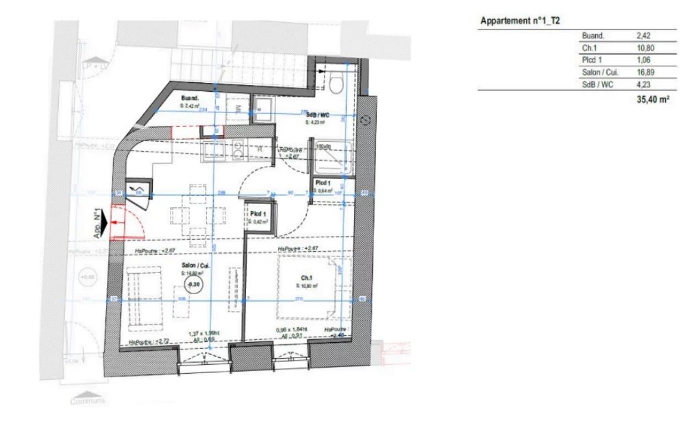 Saint Genis Laval Centre - Appartement en plateau - 35.40m2