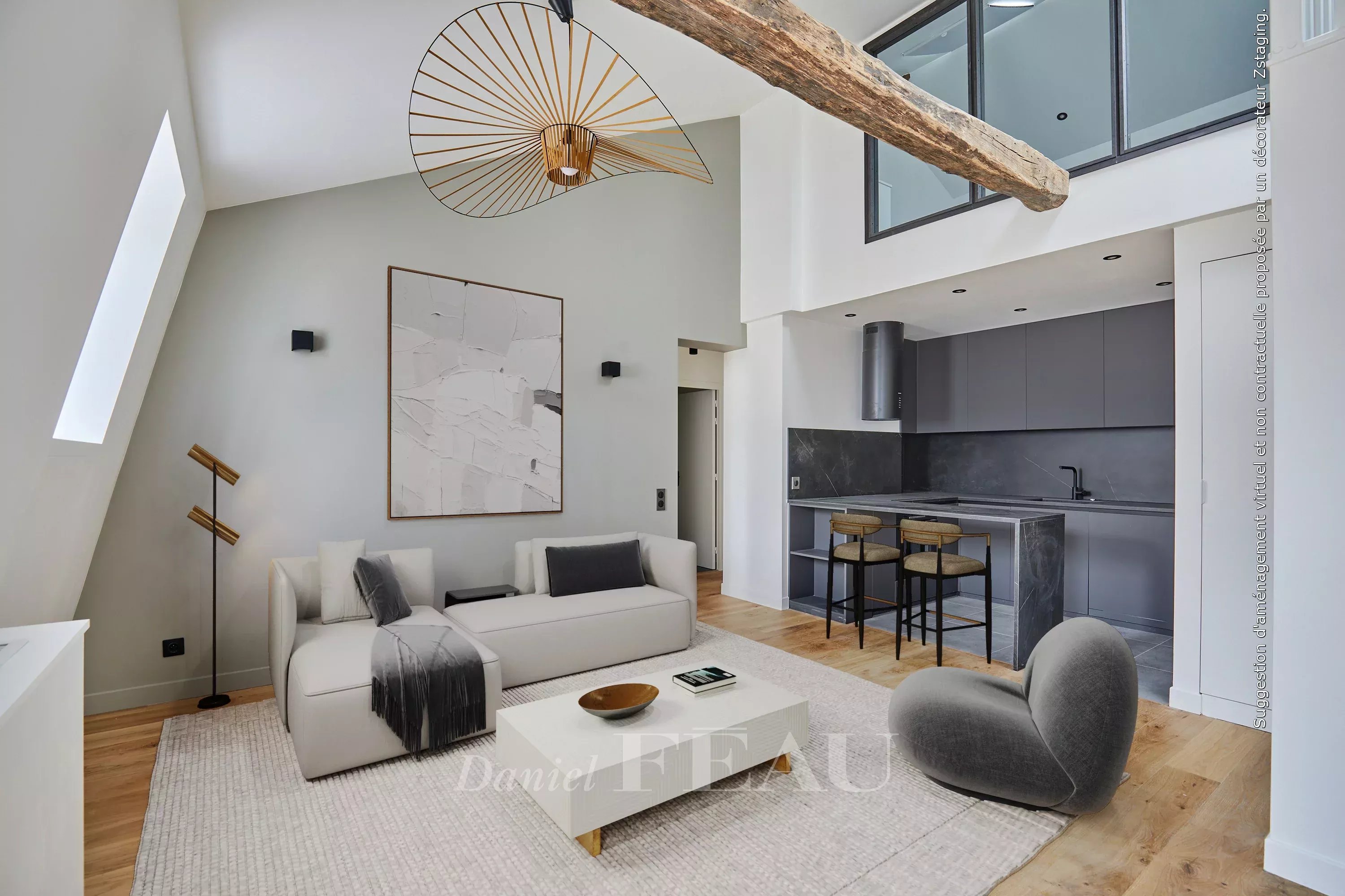 Living room with open kitchen (Home Staging)