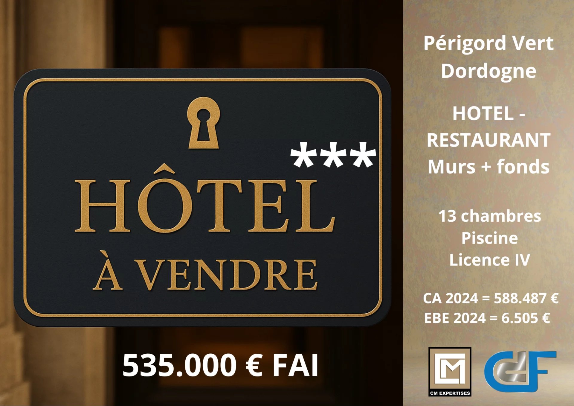 À vendre : Hôtel-Restaurant 3★ au cœur du Périgord – Ensemble immobilier avec fort potentiel touristique et événementiel