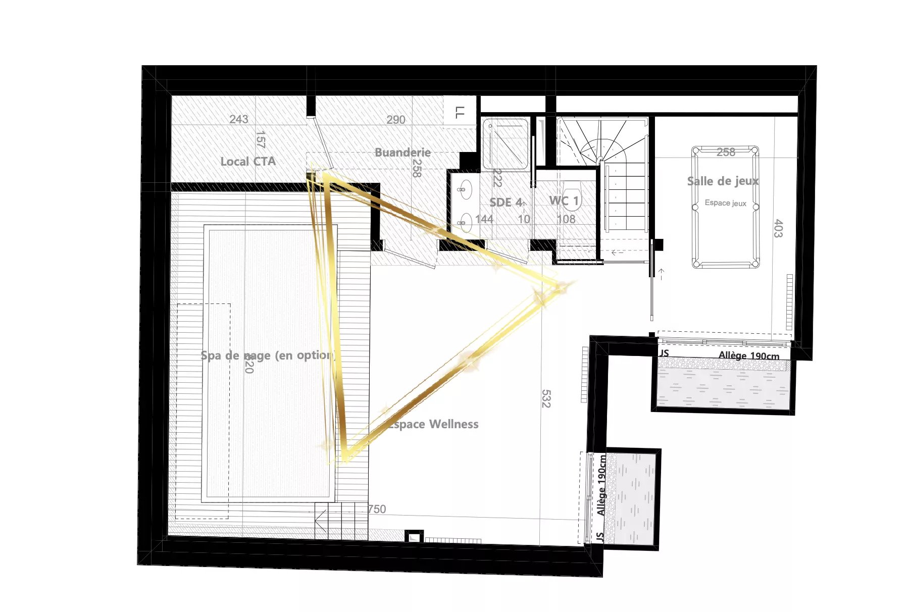 Triplex lumineux de 195,75 m² avec spa, patio et terrasse.