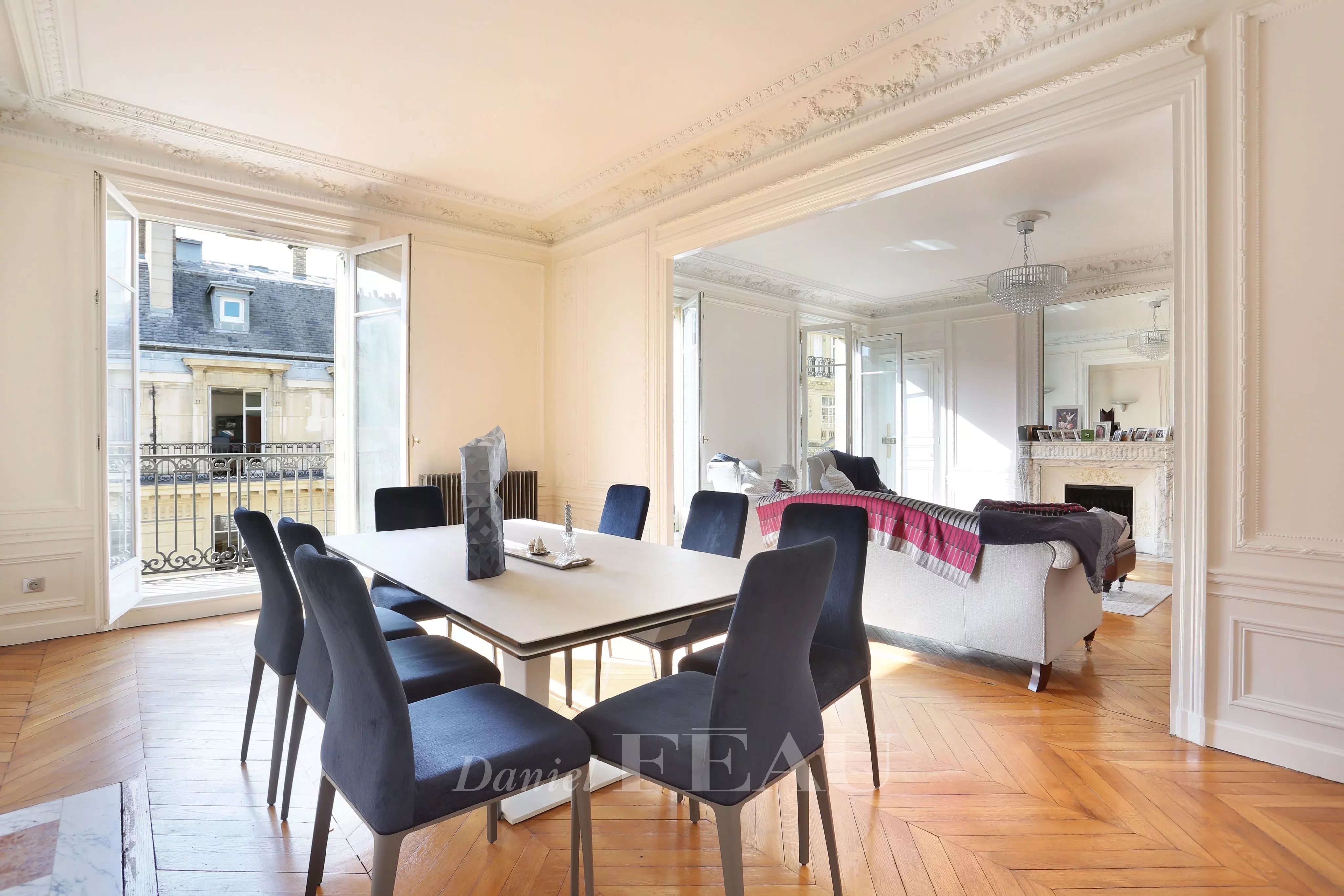 Dining room Wooden floor Fireplace