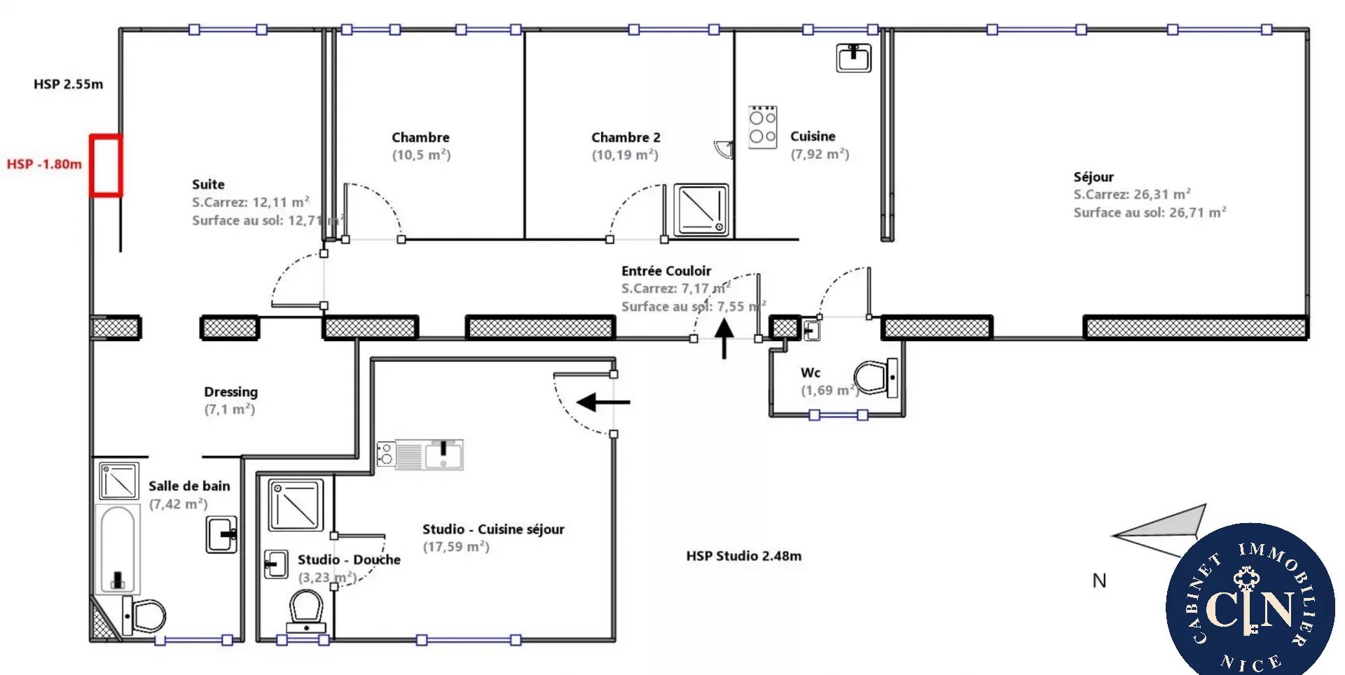 4 pièces 90 m² - Dernier étage vue dégagée - Jean Médecin — photo 17