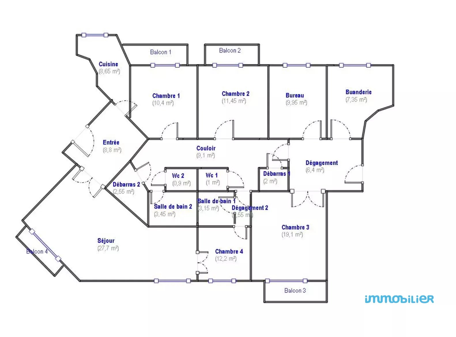 Appartement  4/5chambres avec balcons