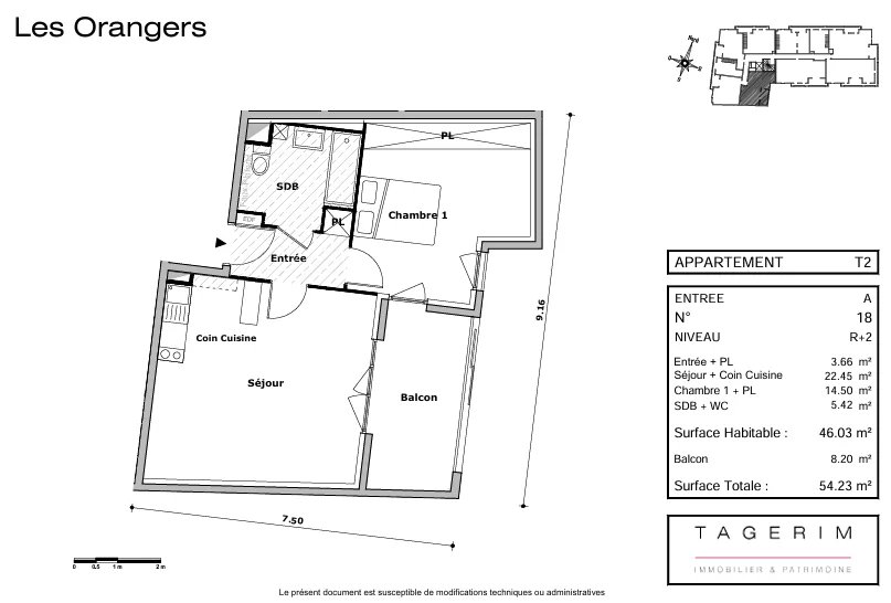 2p de 46m² + Terrasse + 2 places de parking