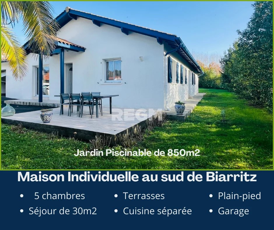 Maison de 5 chambres   Plain-pied   Jardin 850 m2   à Bidart