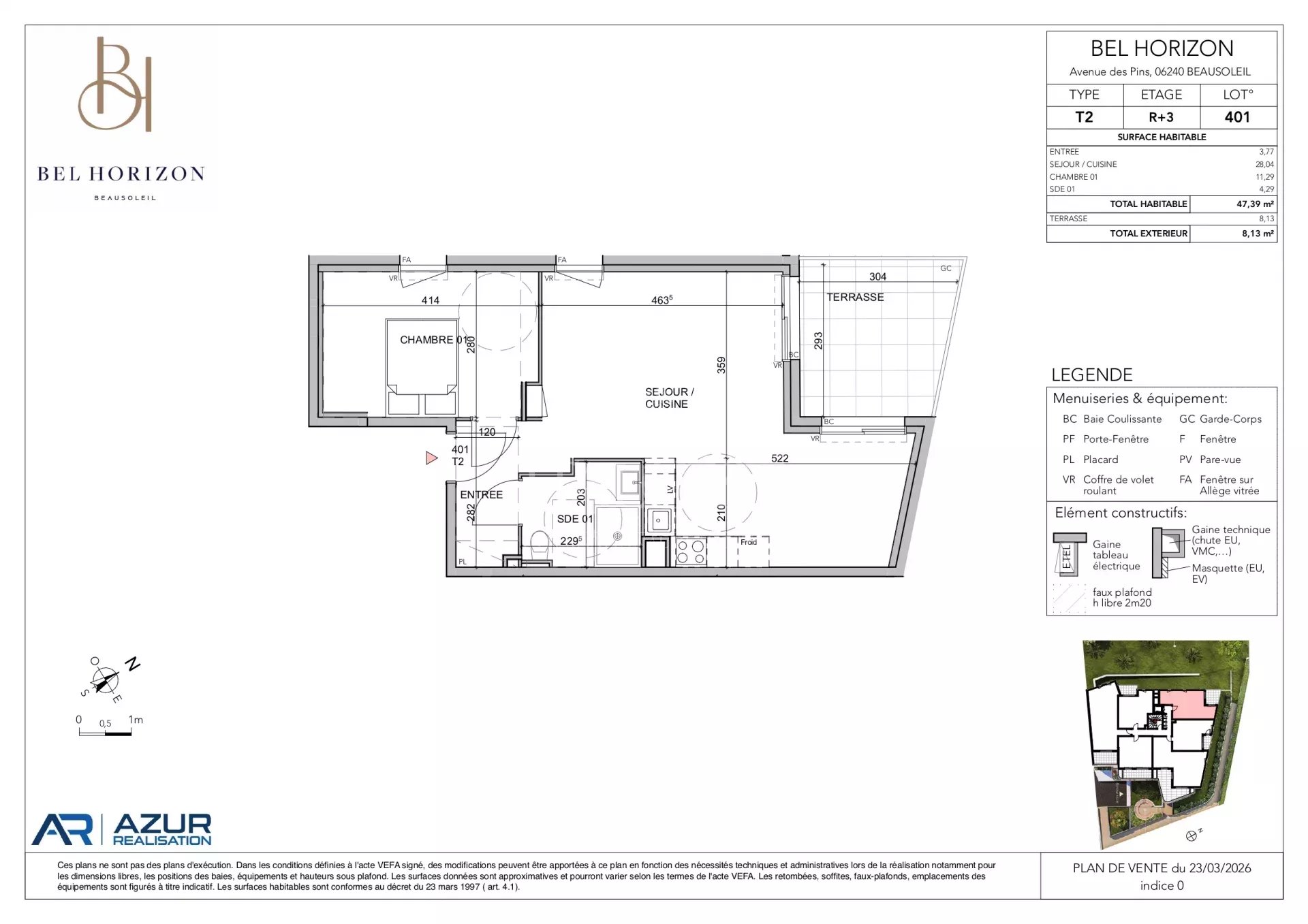 Bel Horizon, bilocale di 47,39 m² al quarto piano con terrazza nuovo programma vicino a Monaco consegna fine 2028