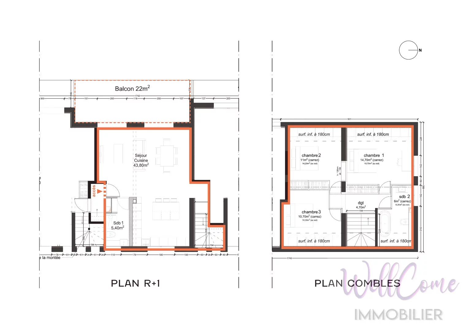 Appartement T4 duplex 109m² en plateau à aménager - Grésy-sur-Aix