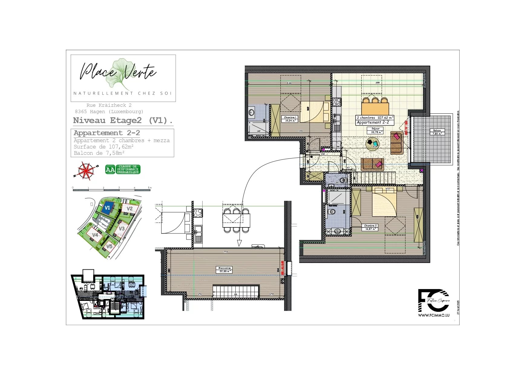 A - Vendre Appartement 2 chambres avec Mezzanine