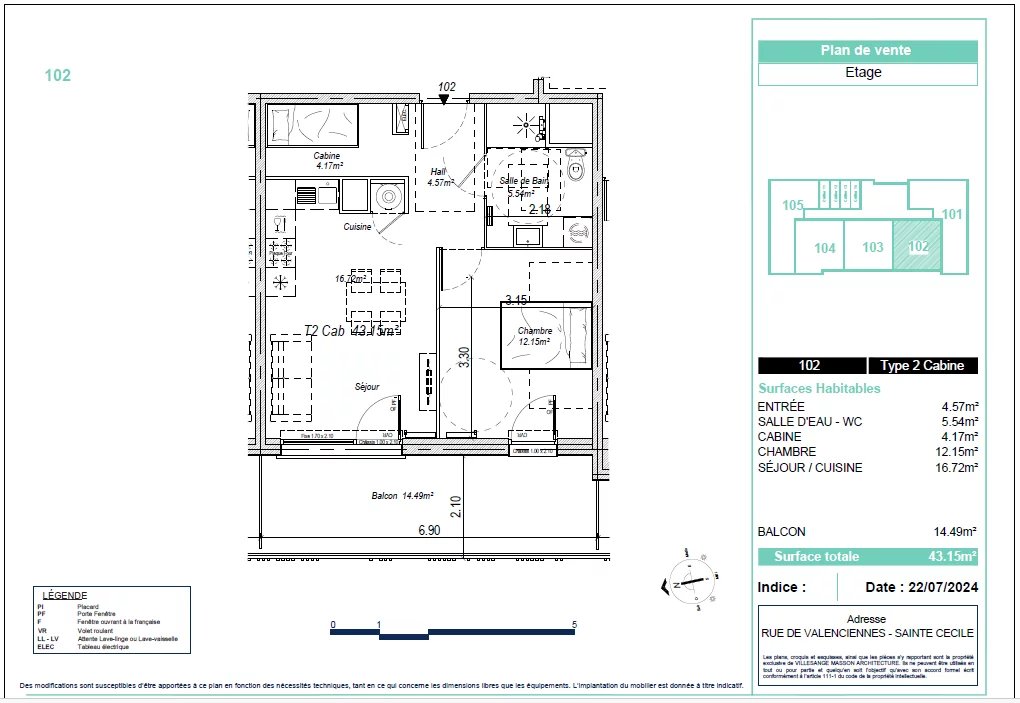 Appartement T2 Cabine 1er étage avec ascenseur