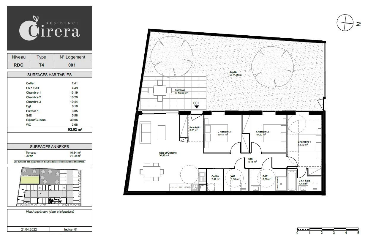 APT T4 en RDC + JARDIN + PARKINGS