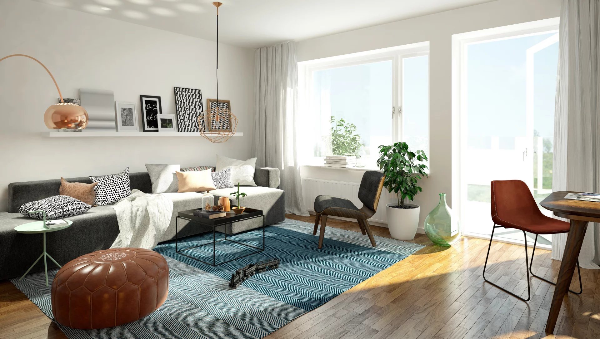 living room interior design home house real estate residential living modern contemporary light white scandinavian decor designer room indoor space style stylish window balcony floor parquet sofa furn