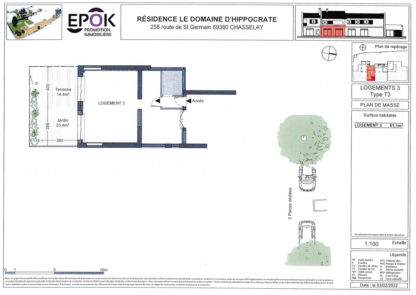 T3 de 61,10 m² en rez-de-jardin