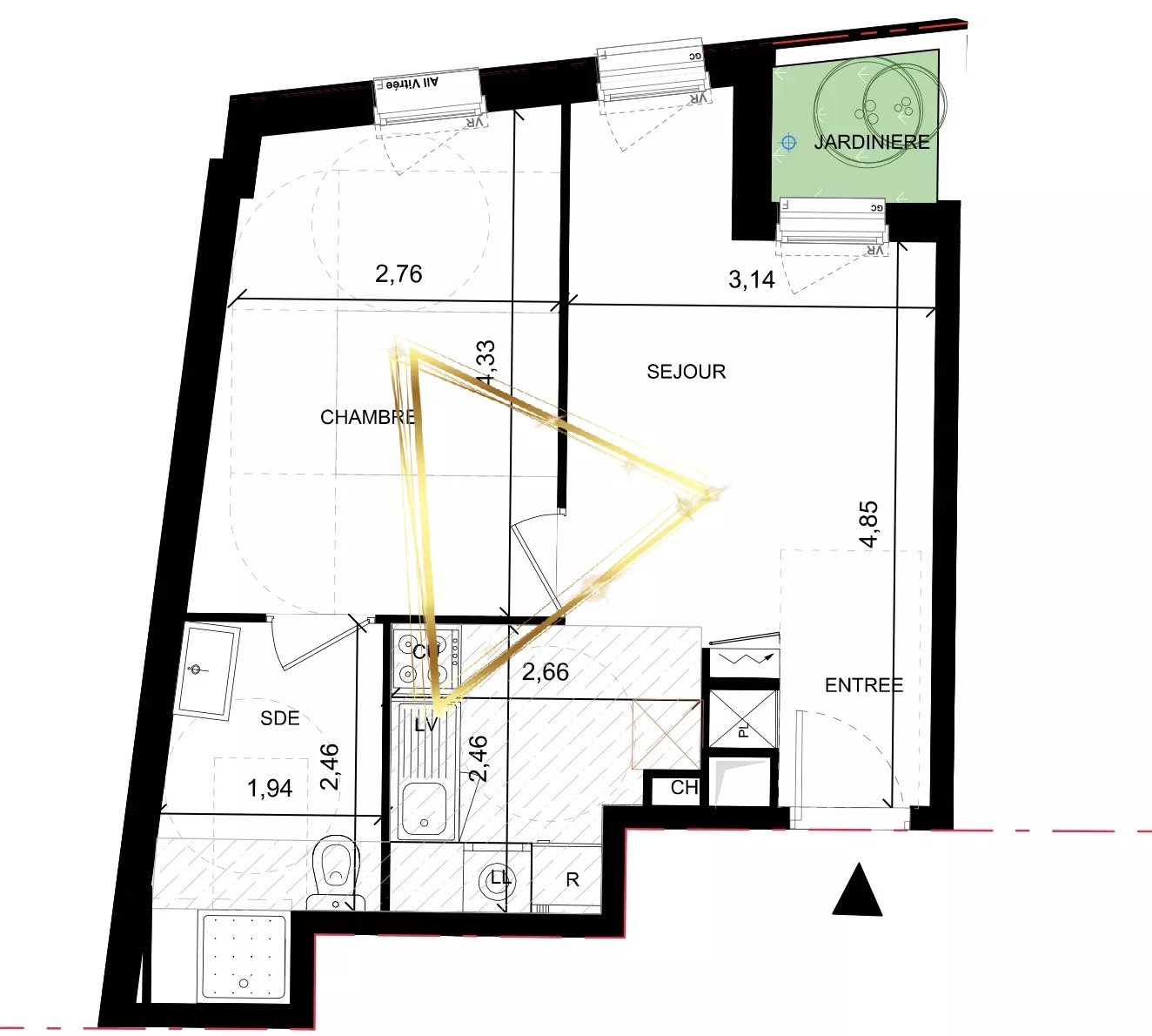 Cur de ville  Appartement 2 pièces au sein d'une résidence récente.