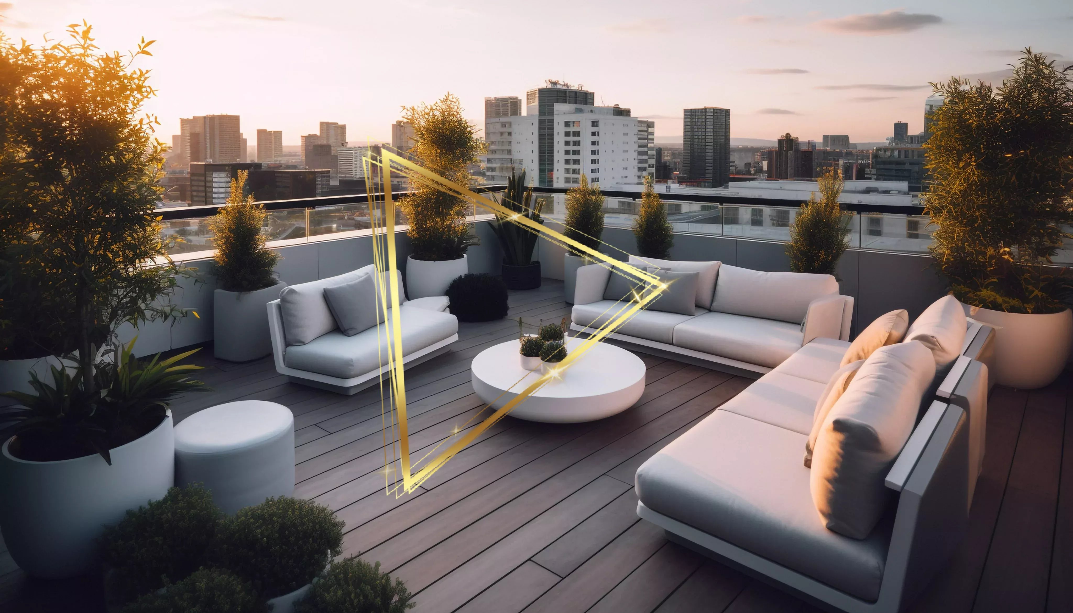 Luxury living room with city skyline view generated by artificial intelligence