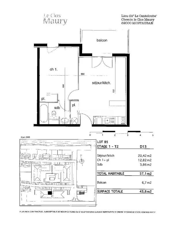 Appartement T2 de 37m² au sein d'une résidence récente
