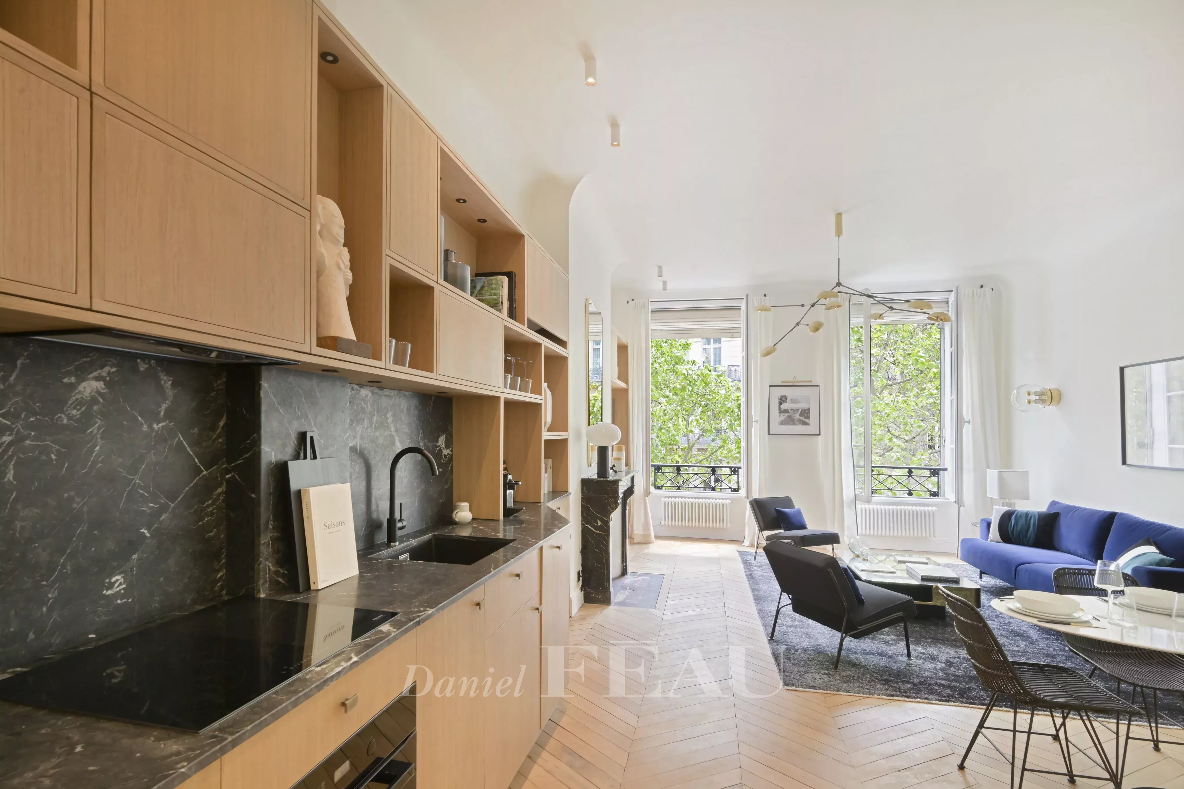 Living room with open kitchen