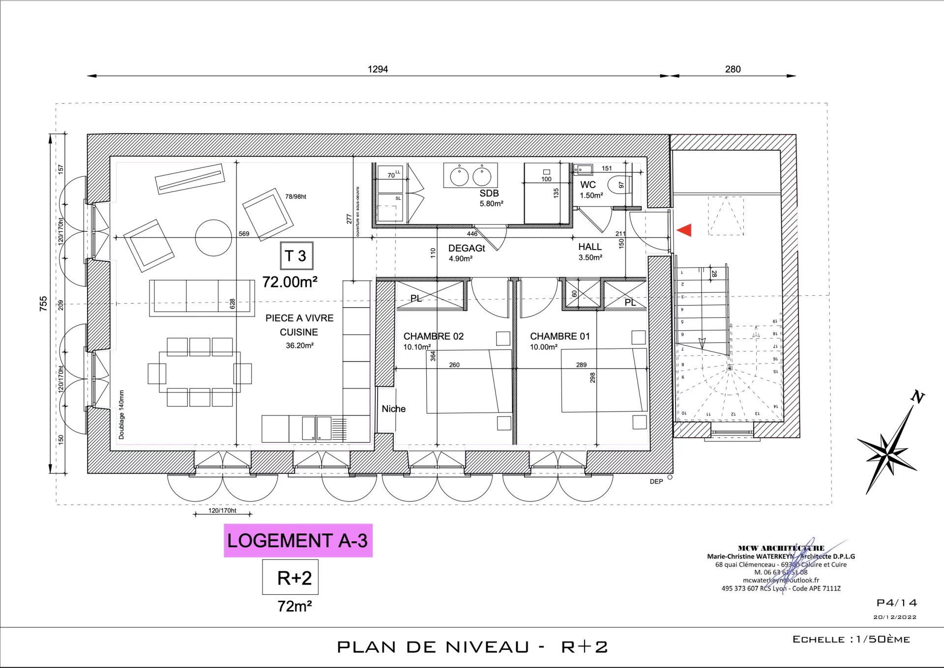 Francheville - Appartement au deuxième étage - 72m2 - T3 - Stationnement