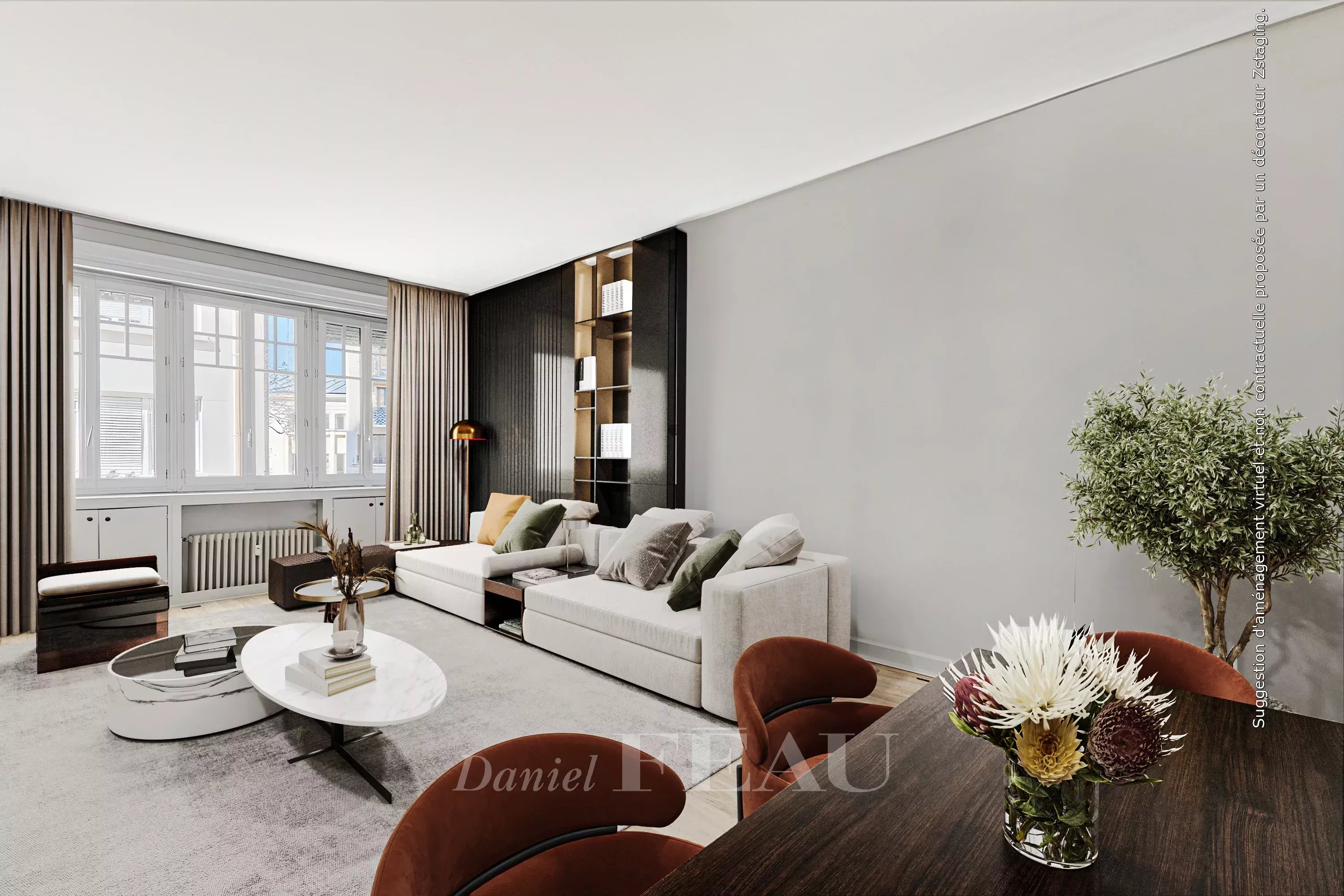 Grande pièce de séjour de 32 m² (home staging)