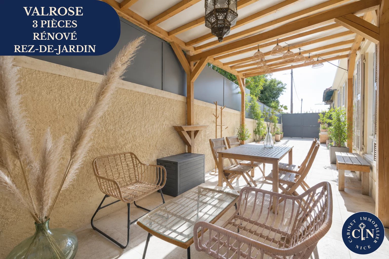 Appartement 3 pièces rez-de-jardin 63 m² avec terrasse couverte 43 m² - Valrose