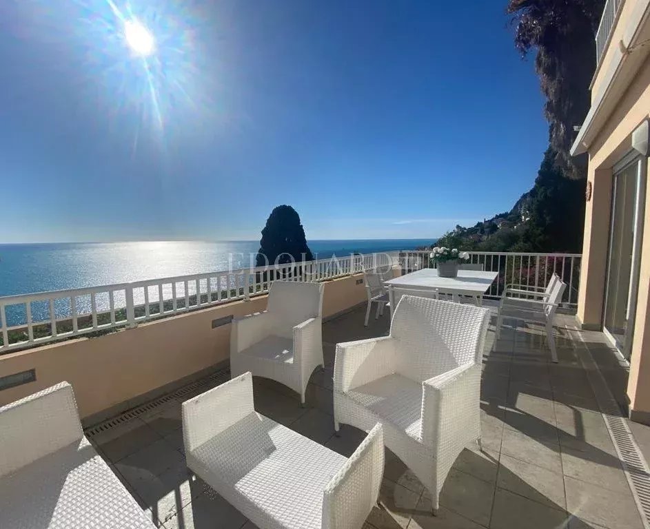 Excellent trois pièces avec grandes terrasses, spectaculaire solarium, joli jardin et magnifique vue mer