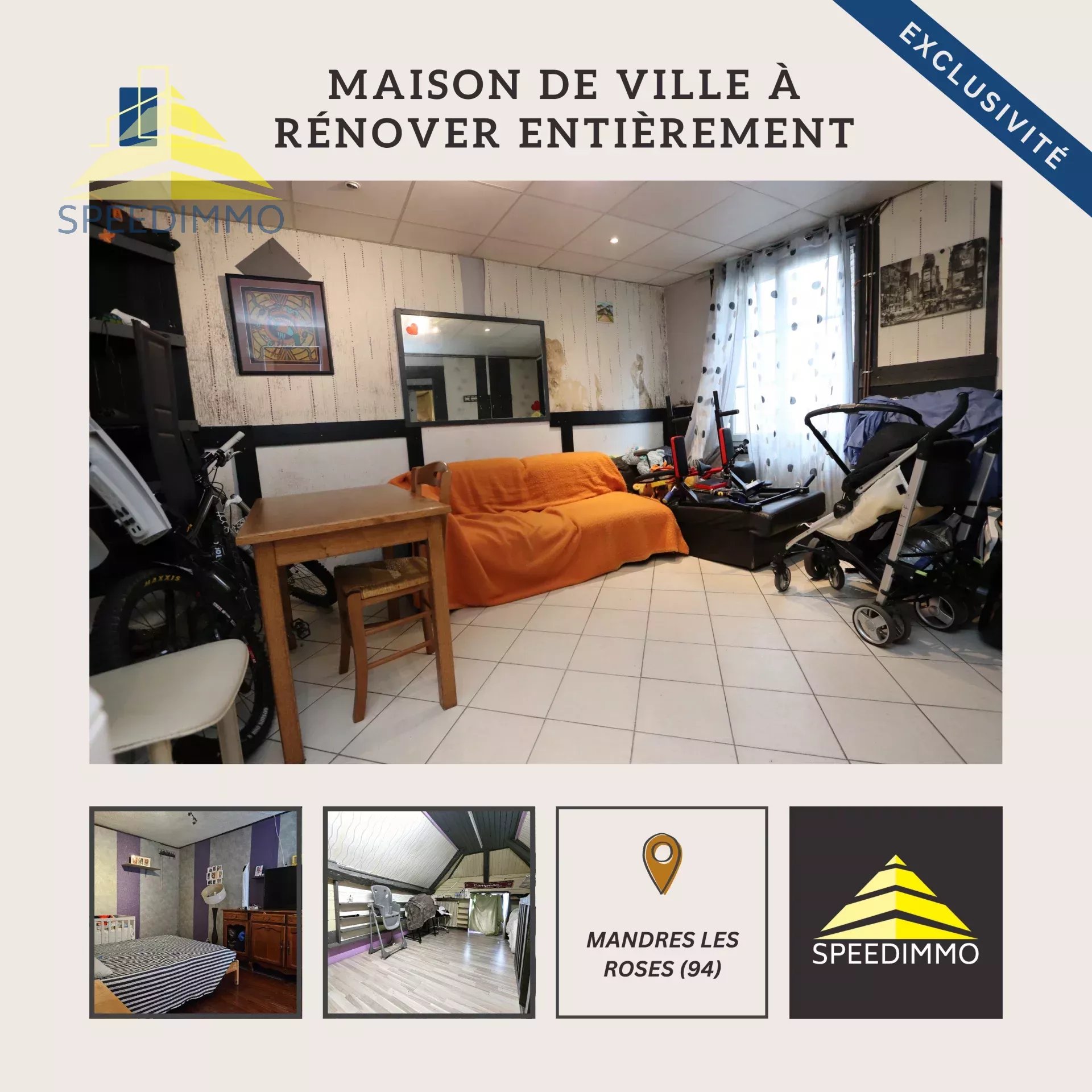 Maison de ville à rénover entièrement, du sol au plafond