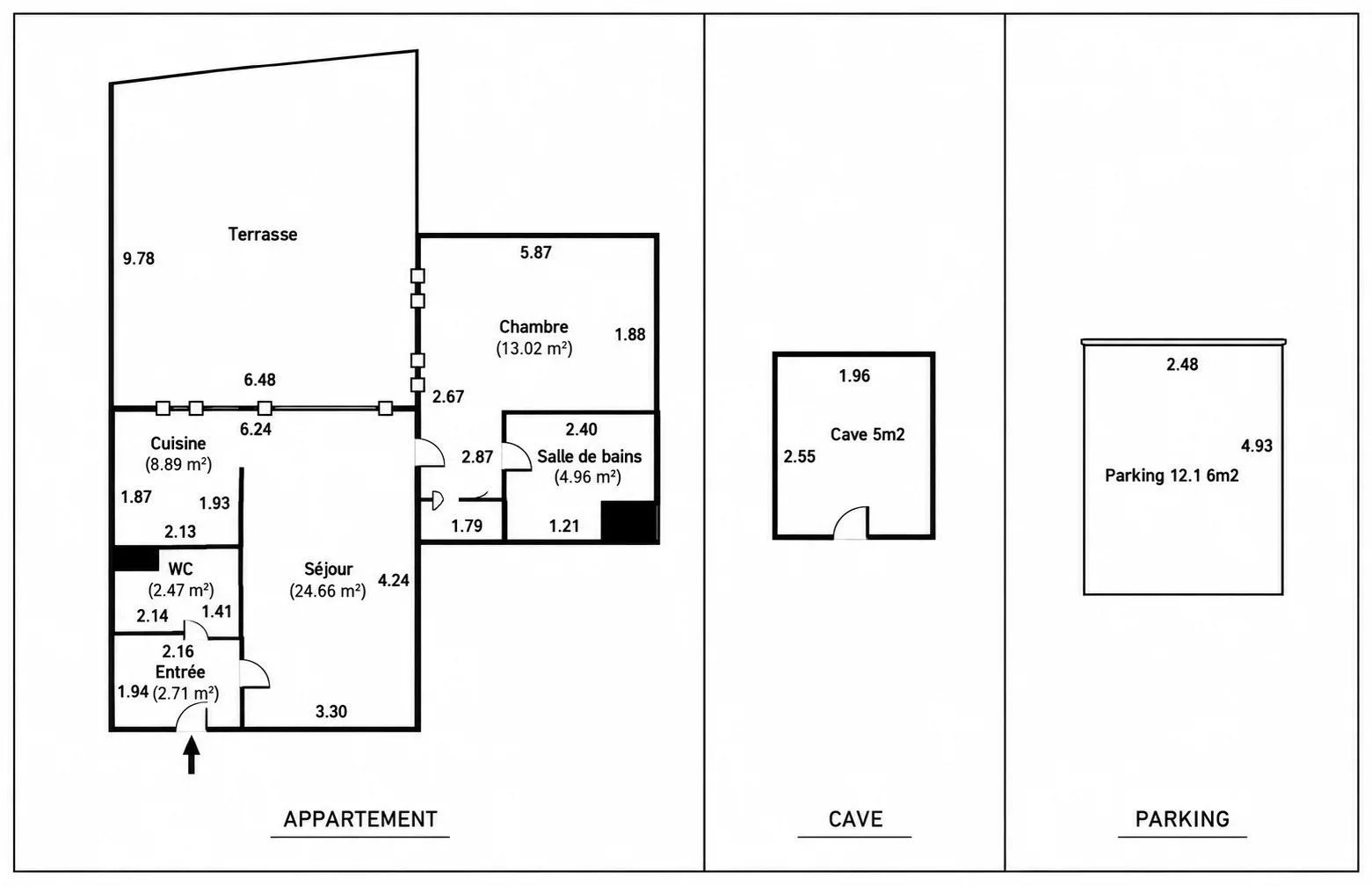 Appartement rénové d'une chambre avec grande terrasse orientée au sud